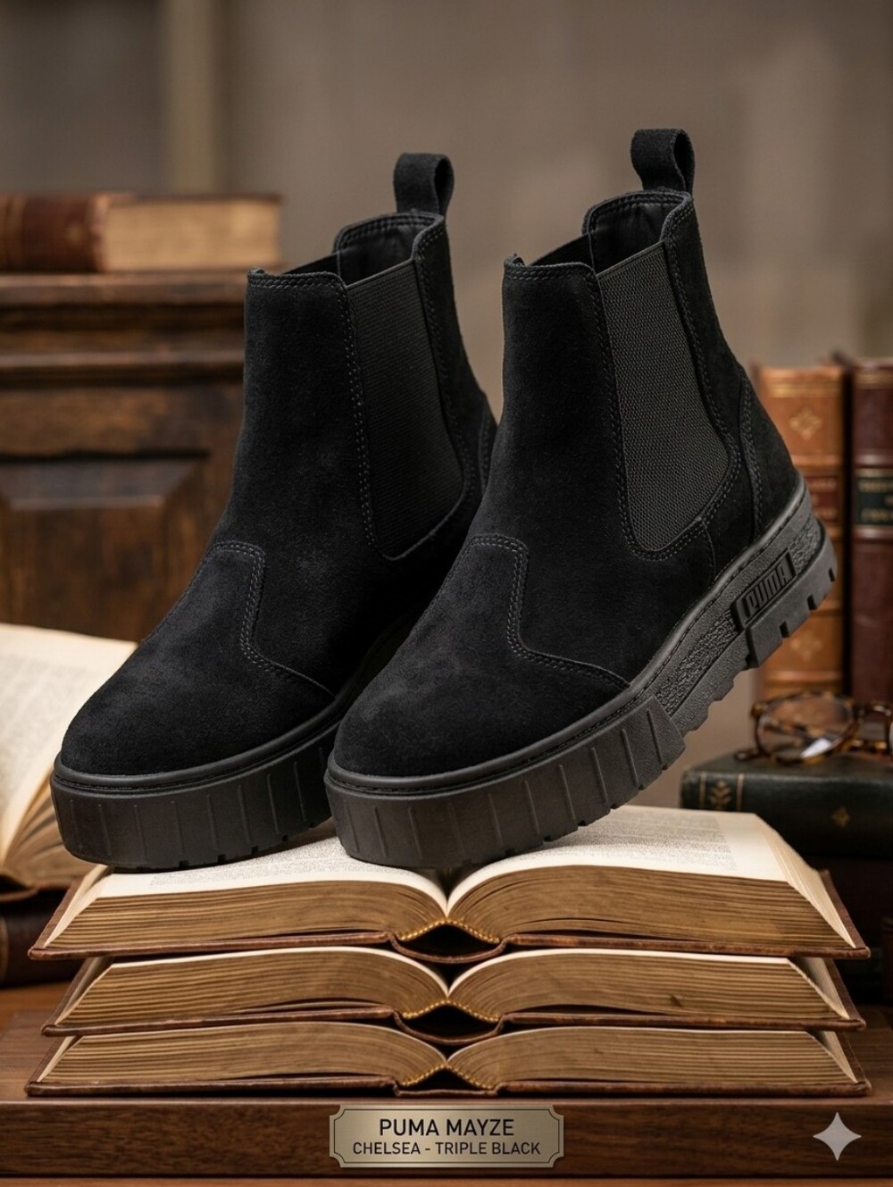 Black Academia Puma Women's Black Suede Ankle Boots